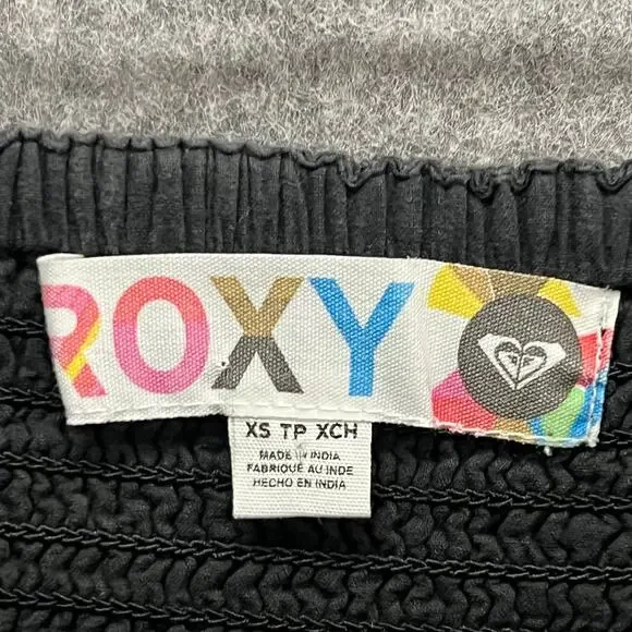 Roxy Y2K Mini Skirt XS Black Smocked Waist Eyelet Hem Pull On Boho Beach Casual - Picture 9 of 11